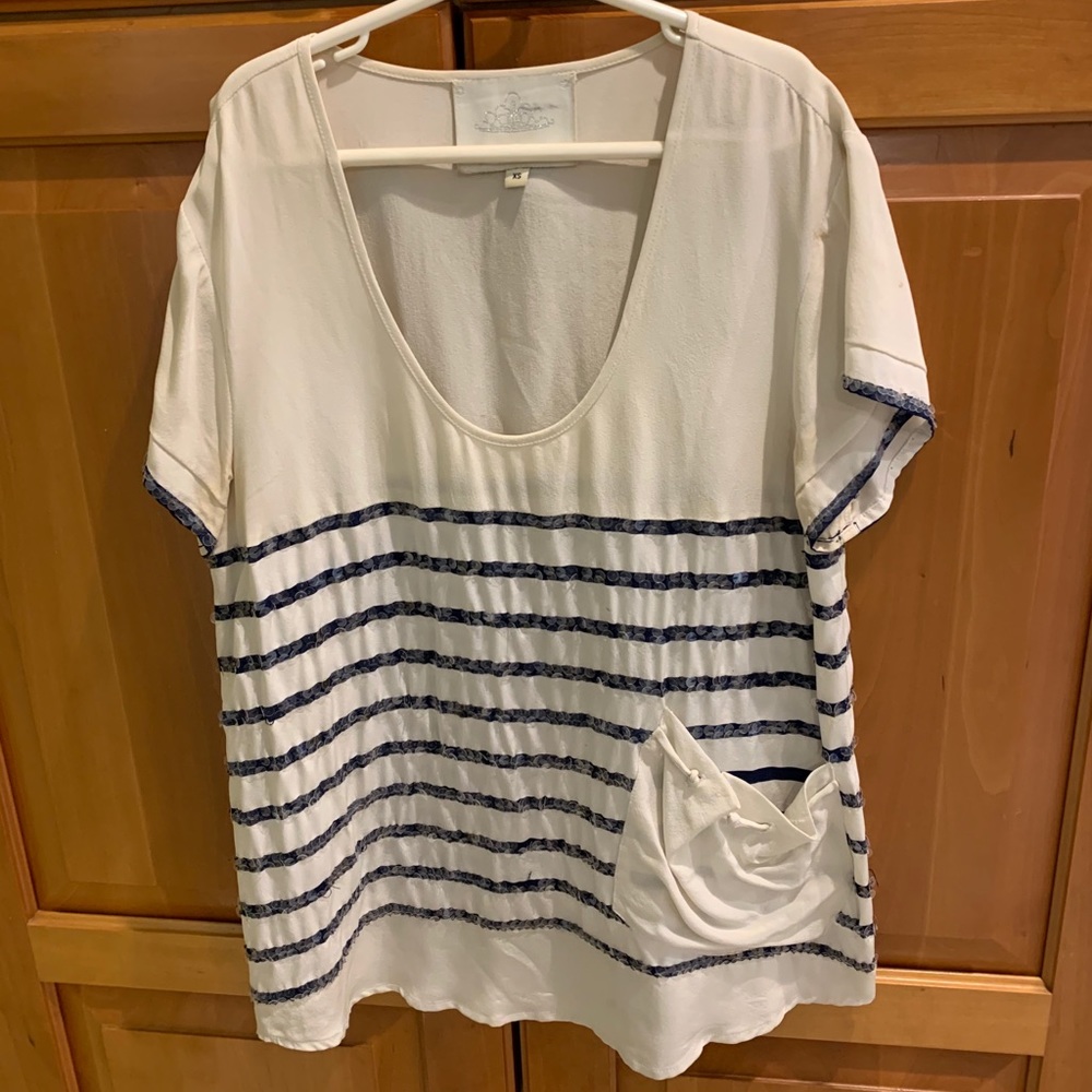 Silk shirt with navy sequined stripes